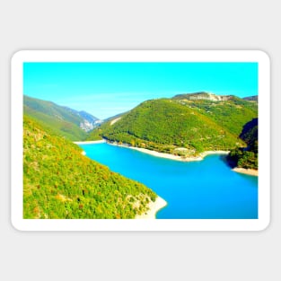 Scene from Lago di Fiastra with blue waters Sticker